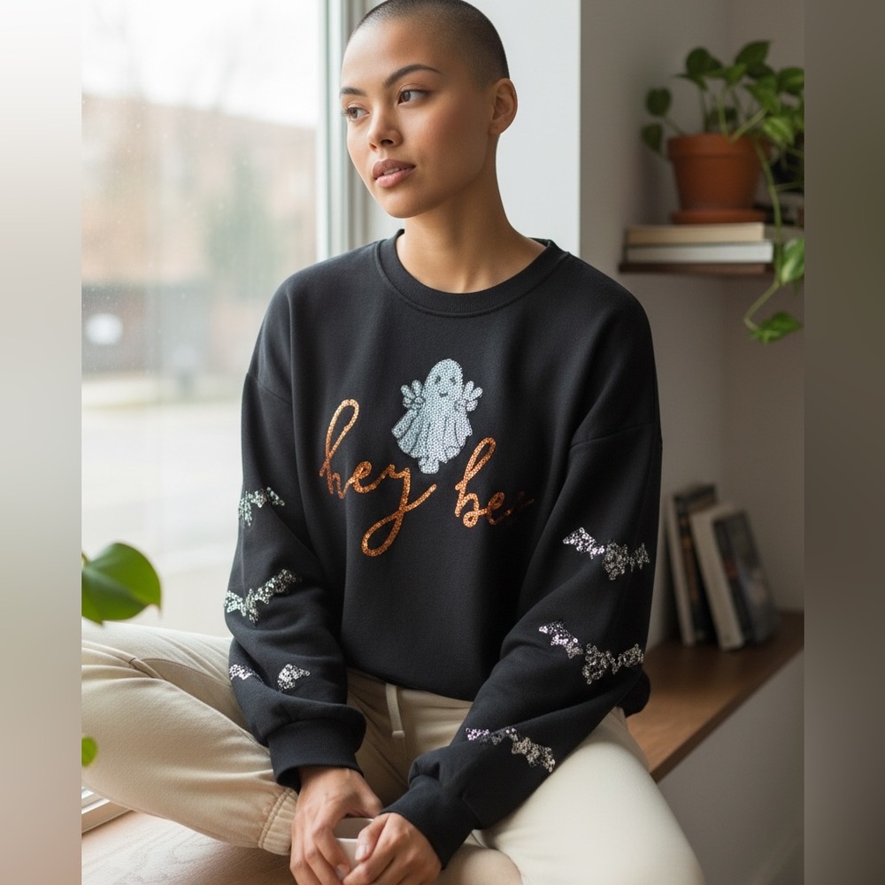 Simply Southern Black Sweater with Orange and Silver Accents